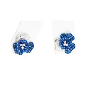 18K Gold Floral Earrings Diamond Pave Light Weight R3211