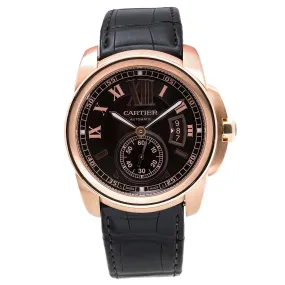 18K Rose Gold Cartier Calibre W710007 42mm Dark Brown Dial