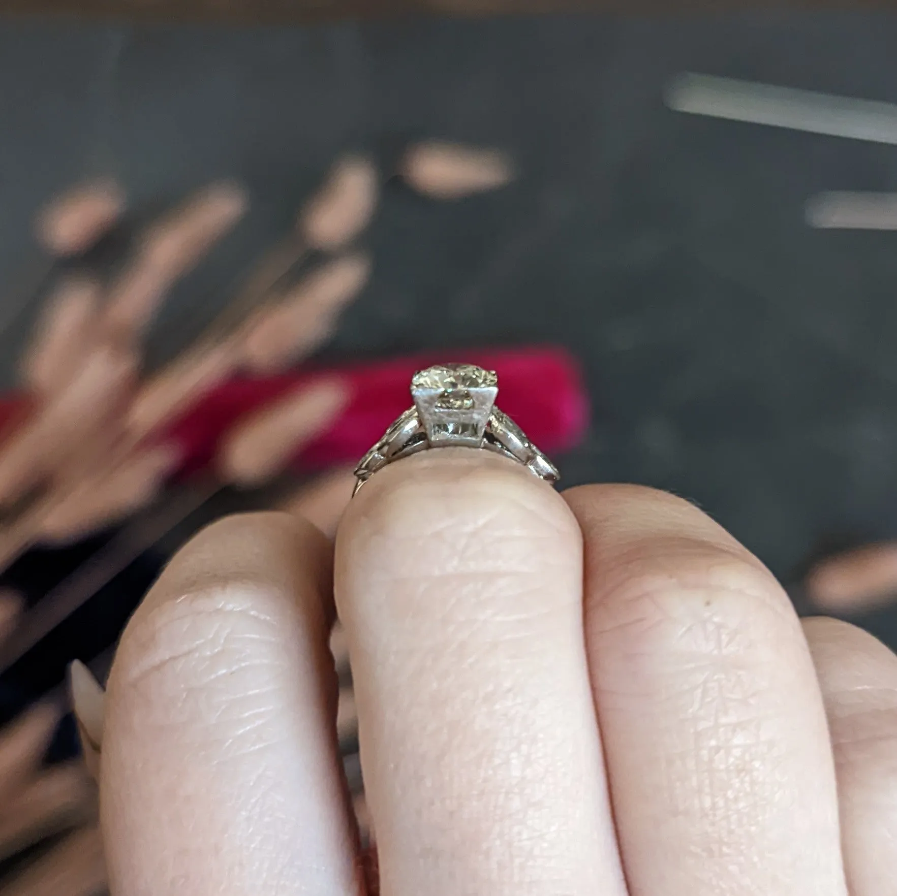 1950's Mid-Century 1.60 CTW Diamond Platinum Engagement Ring