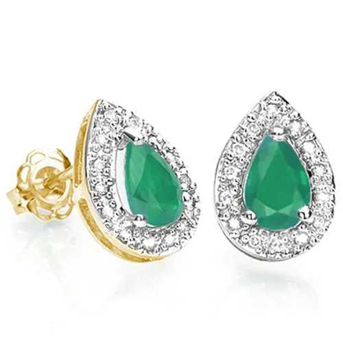 2 CARAT BABY EMERALD AND DIAMOND 10K SOLID GOLD EARRINGS