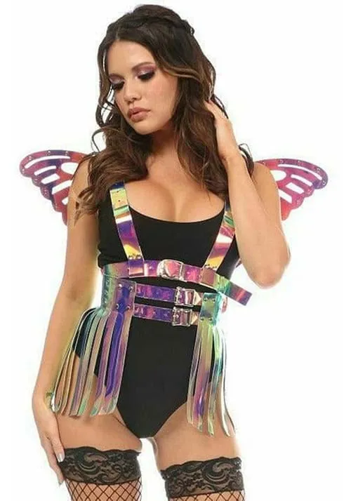 2 Piece Rainbow Gold Holo Harness and Skirt Set | Costume Accessories