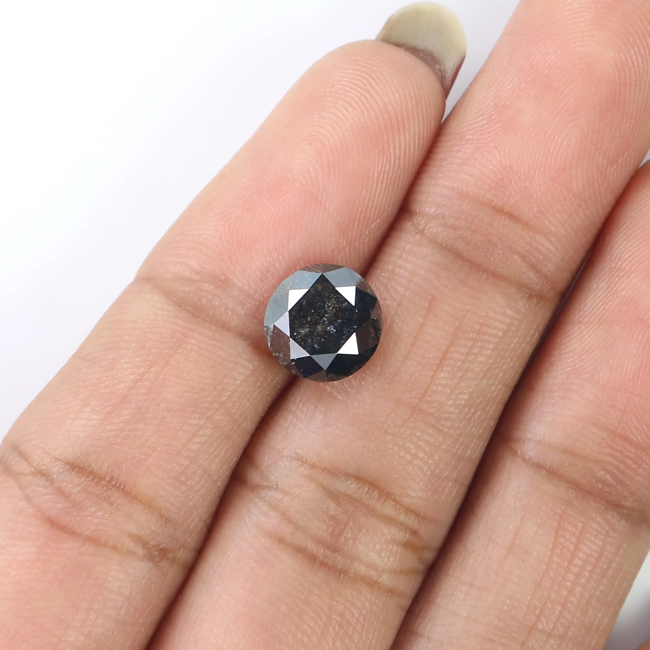 2.04 CT Natural Loose Round Cut Diamond Black Color Round Shape Diamond 7.80 MM Natural Salt And Pepper Round Brilliant Cut Diam