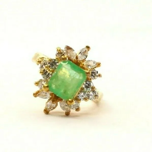 22k Ring Solid Gold ELEGANT Floral Green Stone Band SIZE 5 RESIZABLE r2310