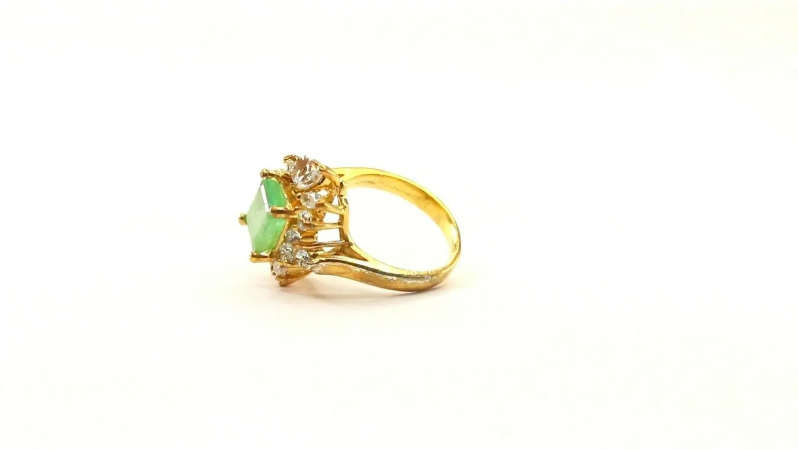 22k Ring Solid Gold ELEGANT Floral Green Stone Band SIZE 5 RESIZABLE r2310