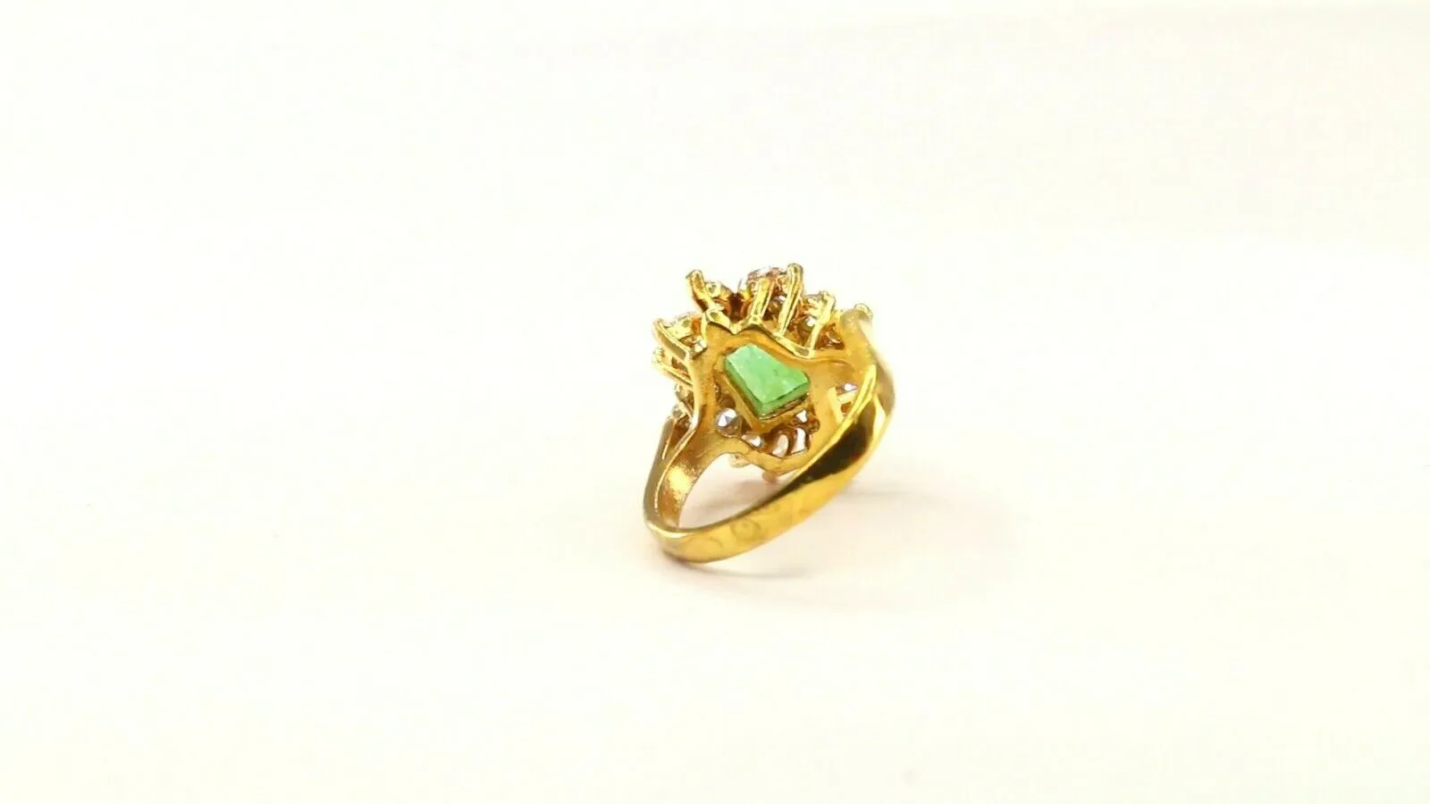 22k Ring Solid Gold ELEGANT Floral Green Stone Band SIZE 5 RESIZABLE r2310