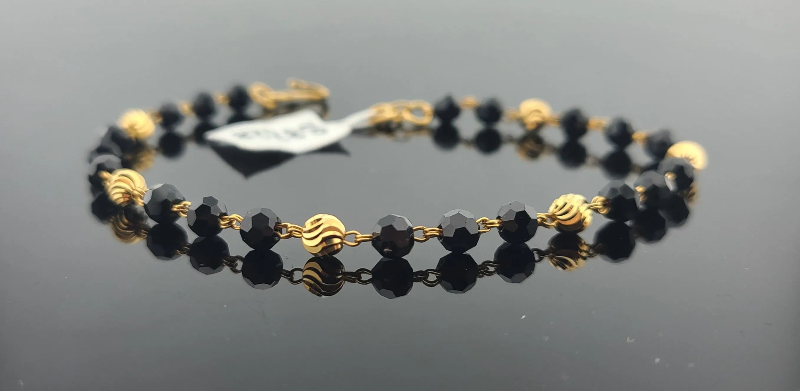 22K Solid Gold Black Beads Bracelet B8328