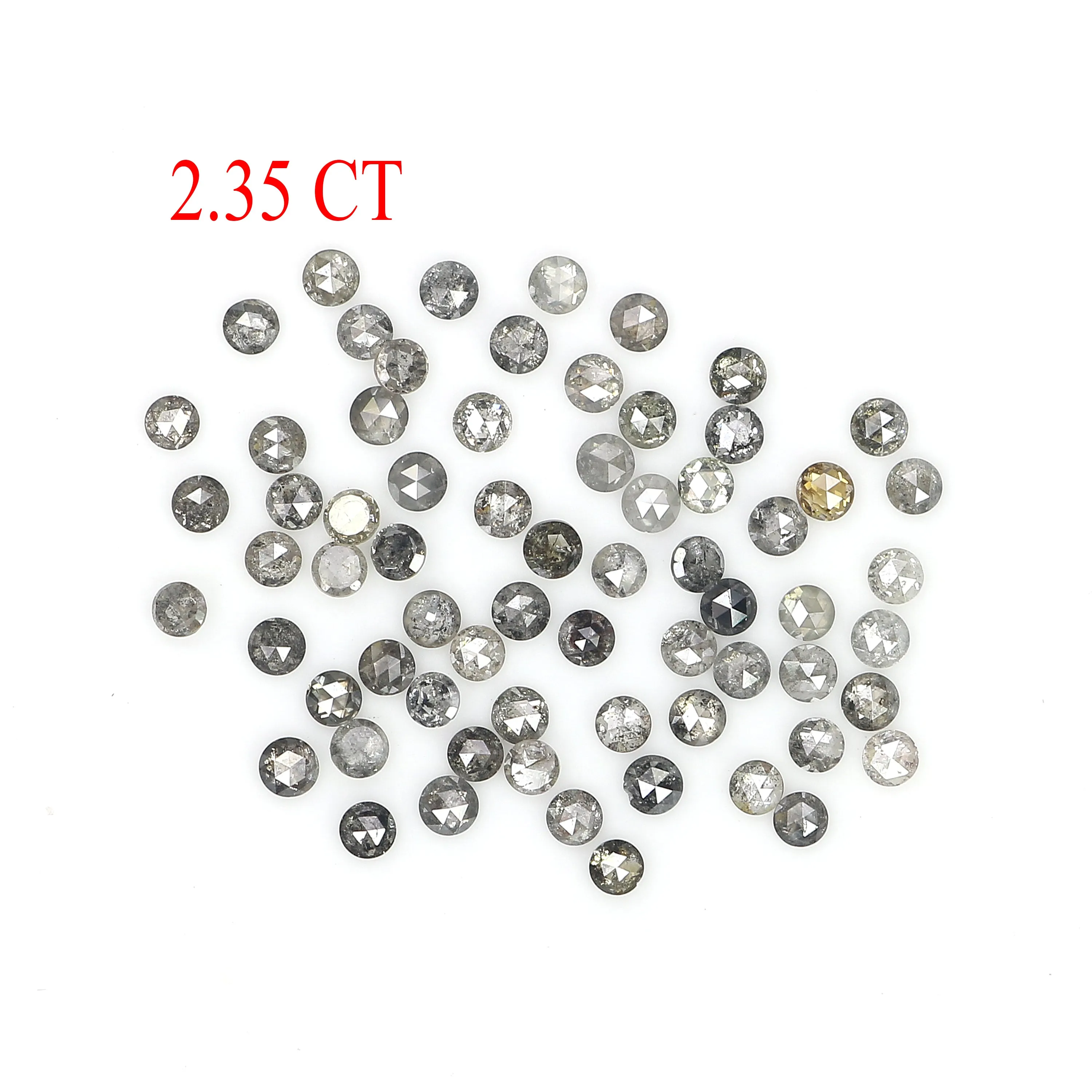 2.35 Ct Natural Loose Round Rose Cut Diamond Salt And Pepper Diamond 1.90 MM Natural Diamond Black Grey Color Round Rose Cut Dia