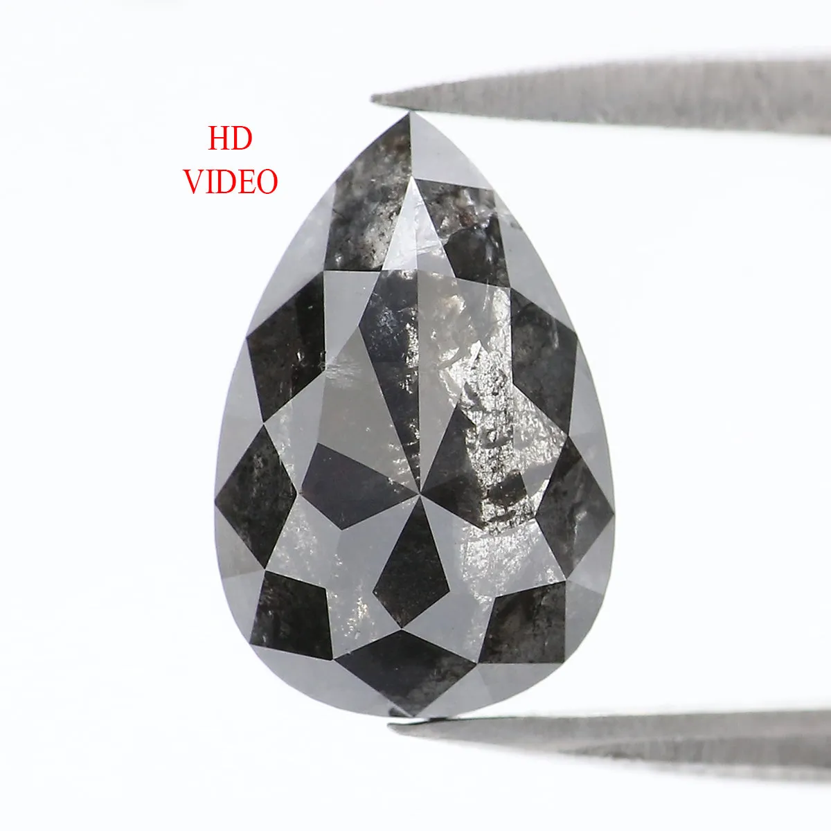 2.42 CT Natural Loose Pear Shape Diamond Salt And Pepper Pear Rose Cut Diamond 10.40 MM Black Grey Color Pear Shape Rose Cut Dia