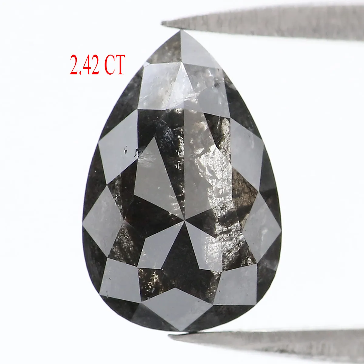 2.42 CT Natural Loose Pear Shape Diamond Salt And Pepper Pear Rose Cut Diamond 10.40 MM Black Grey Color Pear Shape Rose Cut Dia