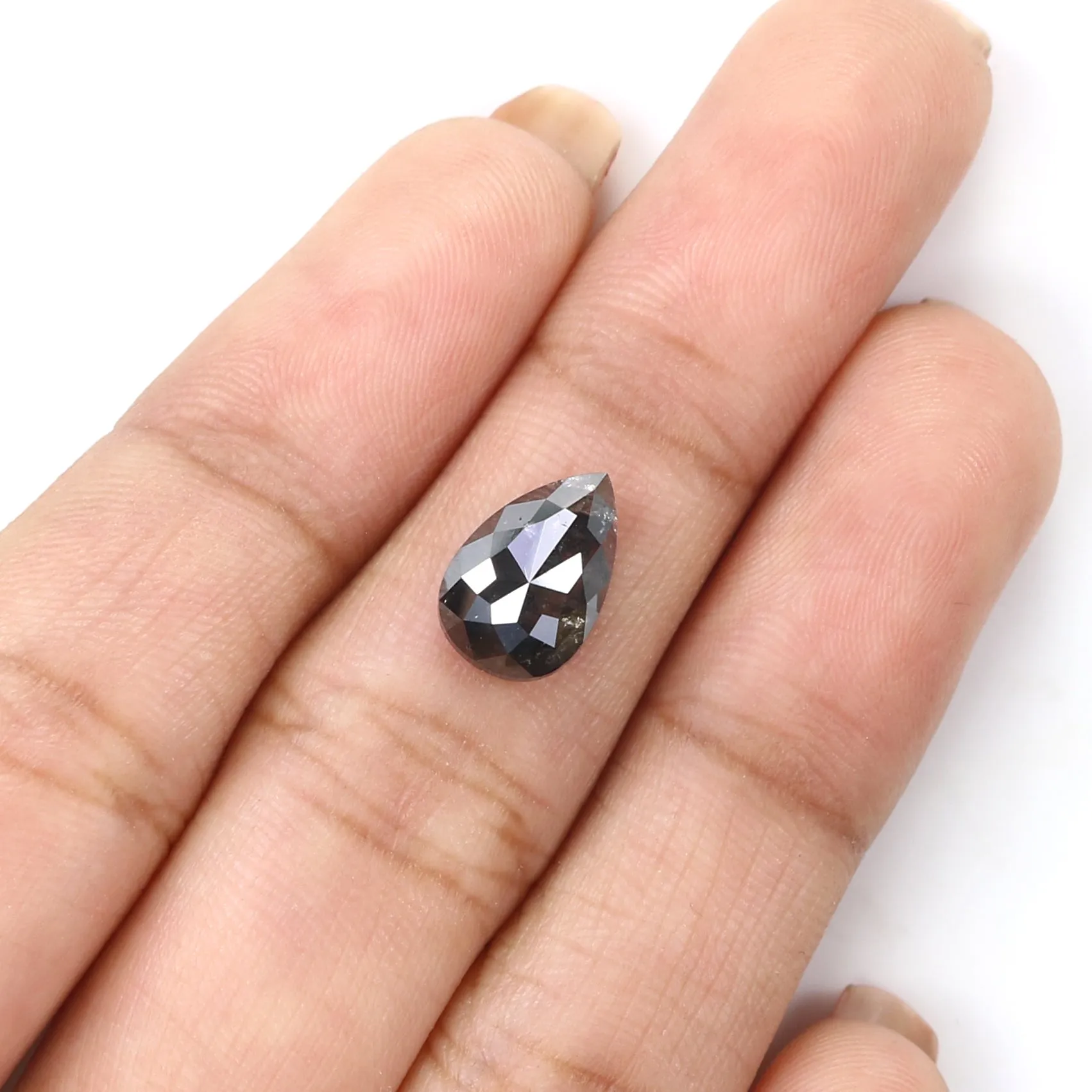 2.42 CT Natural Loose Pear Shape Diamond Salt And Pepper Pear Rose Cut Diamond 10.40 MM Black Grey Color Pear Shape Rose Cut Dia