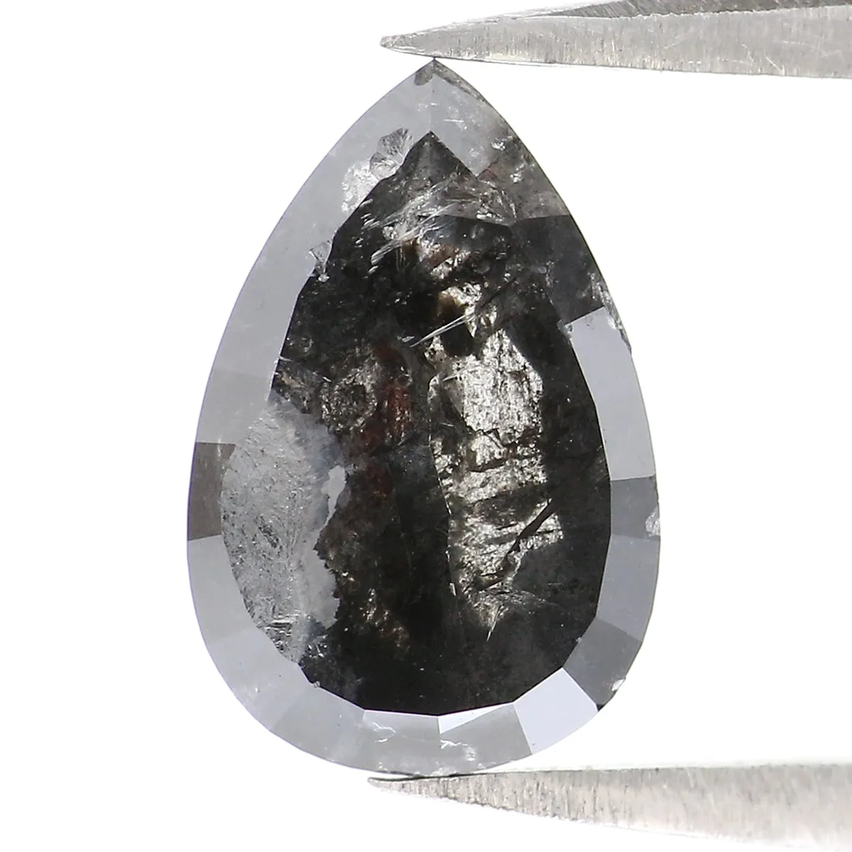 2.42 CT Natural Loose Pear Shape Diamond Salt And Pepper Pear Rose Cut Diamond 10.40 MM Black Grey Color Pear Shape Rose Cut Dia