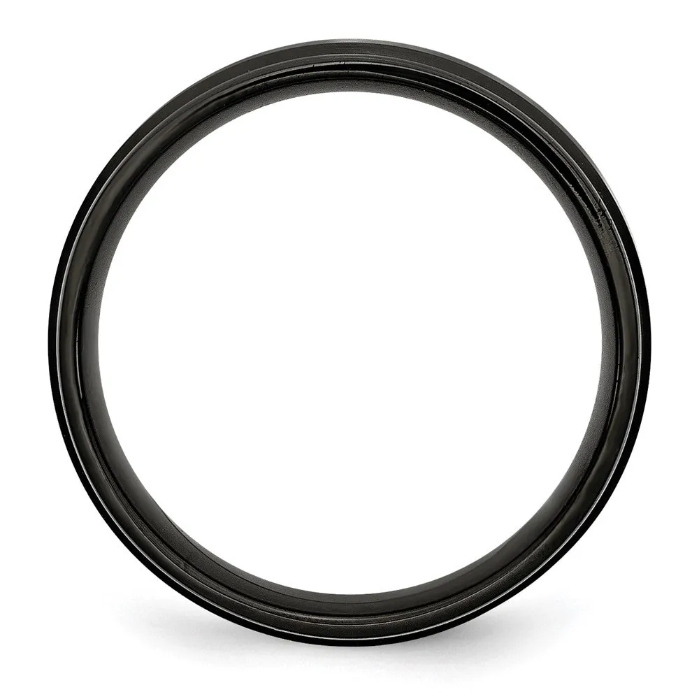 6mm Black Plated Stainless Steel Brushed Center Grooved Edges Band