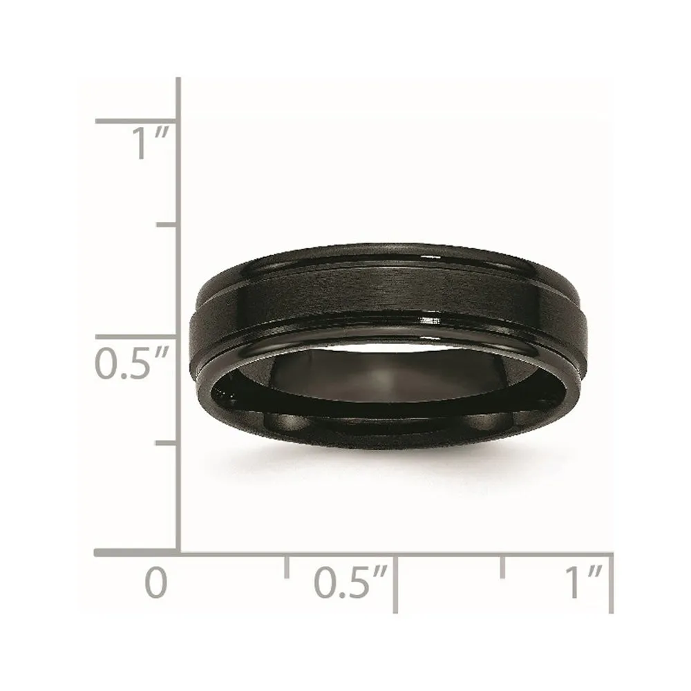 6mm Black Plated Stainless Steel Brushed Center Grooved Edges Band