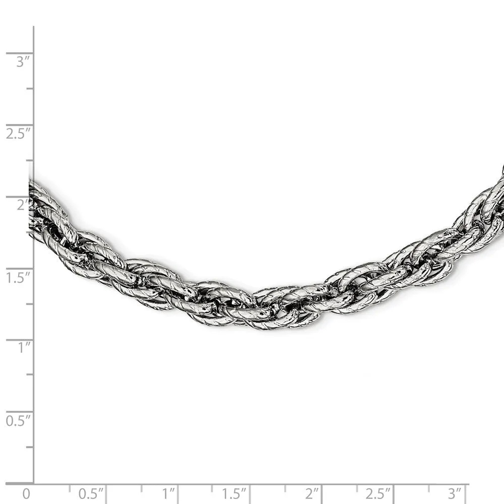 7.5mm Stainless Steel Textured Fancy Loose Rope Chain Necklace, 24 In