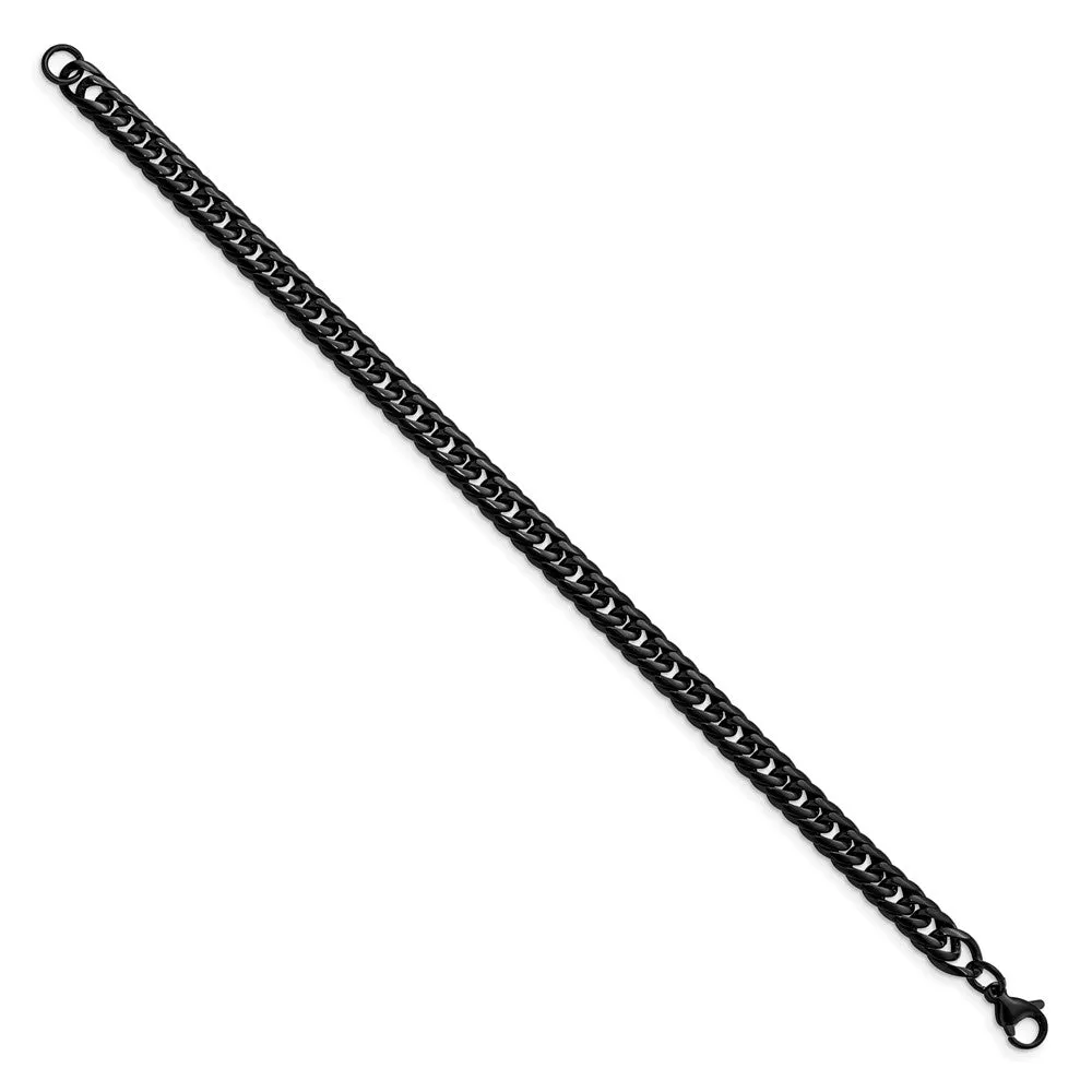 7mm Black Plated Stainless Steel Double Curb Chain Bracelet, 9 Inch