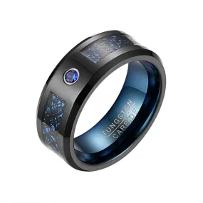 8MM Blue Crystal Tungsten Design Band Ring