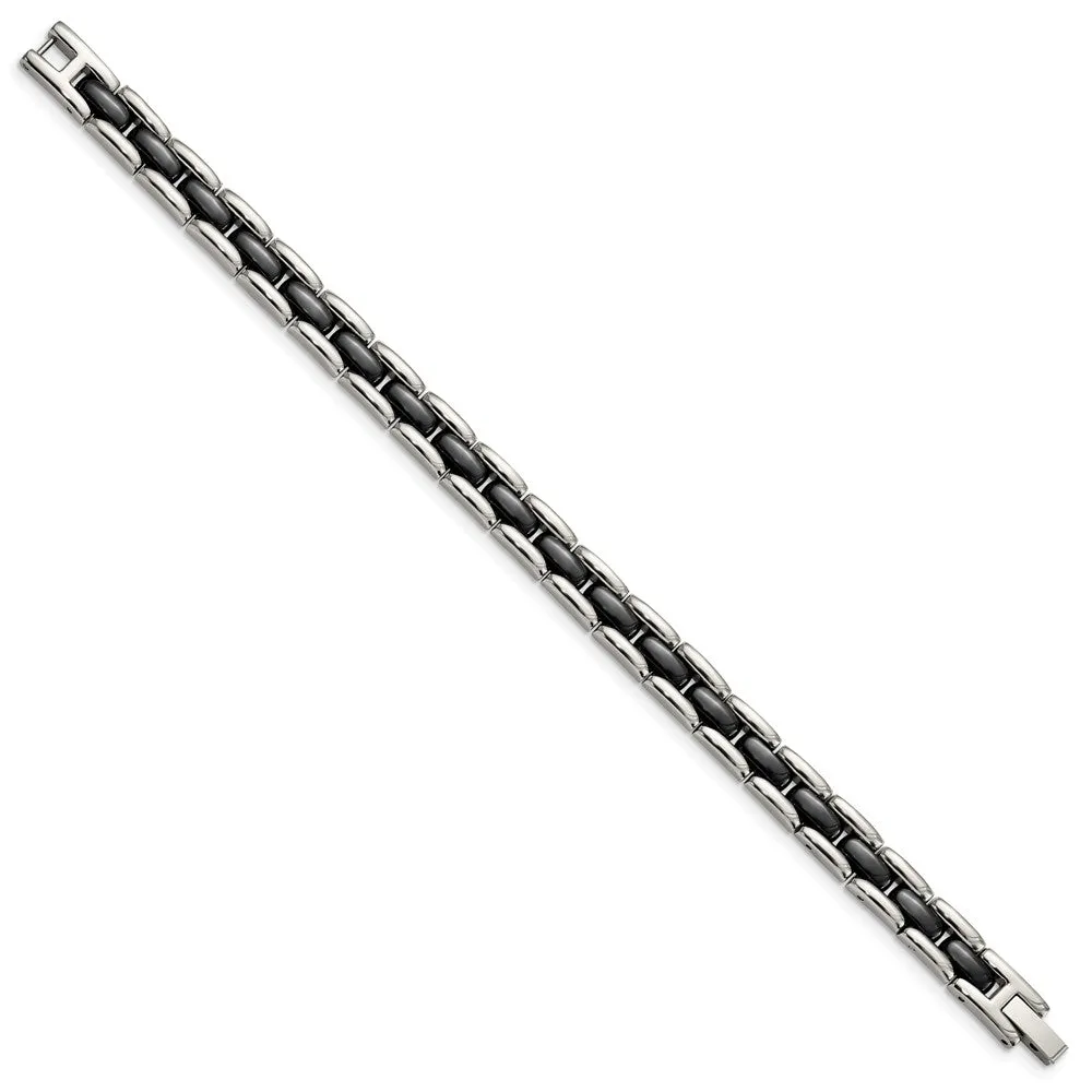 8mm Stainless Steel & Black Ceramic Panther Link Bracelet, 8 Inch