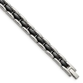 8mm Stainless Steel & Black Ceramic Panther Link Bracelet, 8 Inch