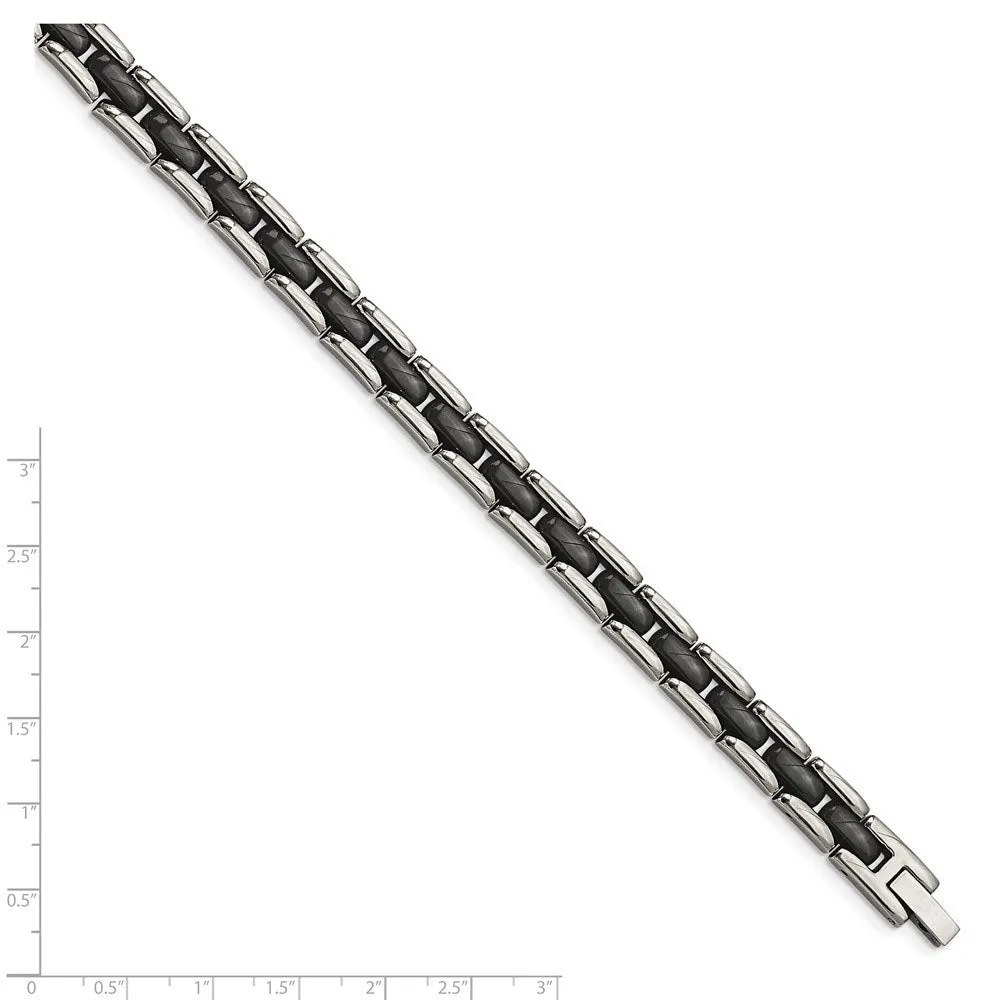 8mm Stainless Steel & Black Ceramic Panther Link Bracelet, 8 Inch