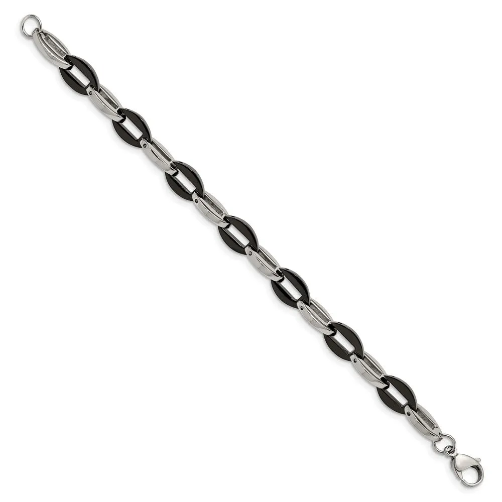 8mm Stainless Steel & Black Plated Oval Link Chain Bracelet, 7.5 Inch