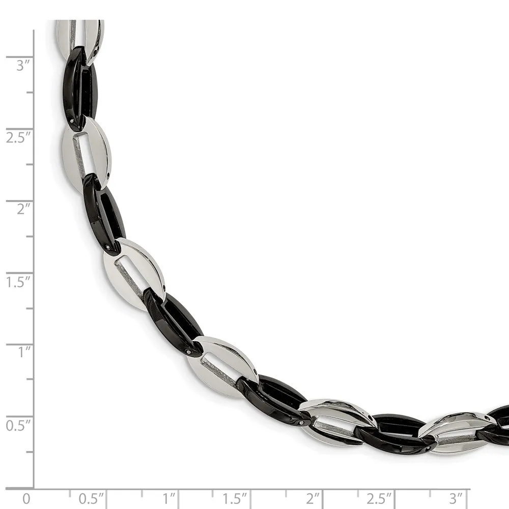 8mm Stainless Steel & Black Plated Oval Link Chain Bracelet, 7.5 Inch