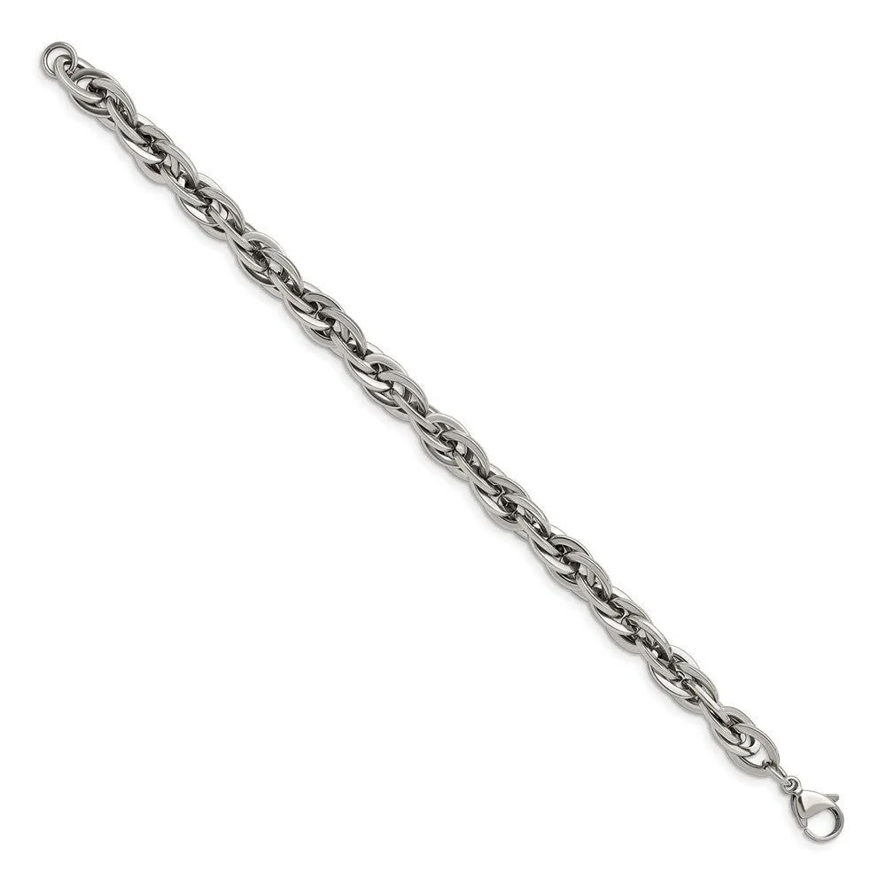 9mm Stainless Steel Polished Loose Rope Chain Bracelet, 8 Inch