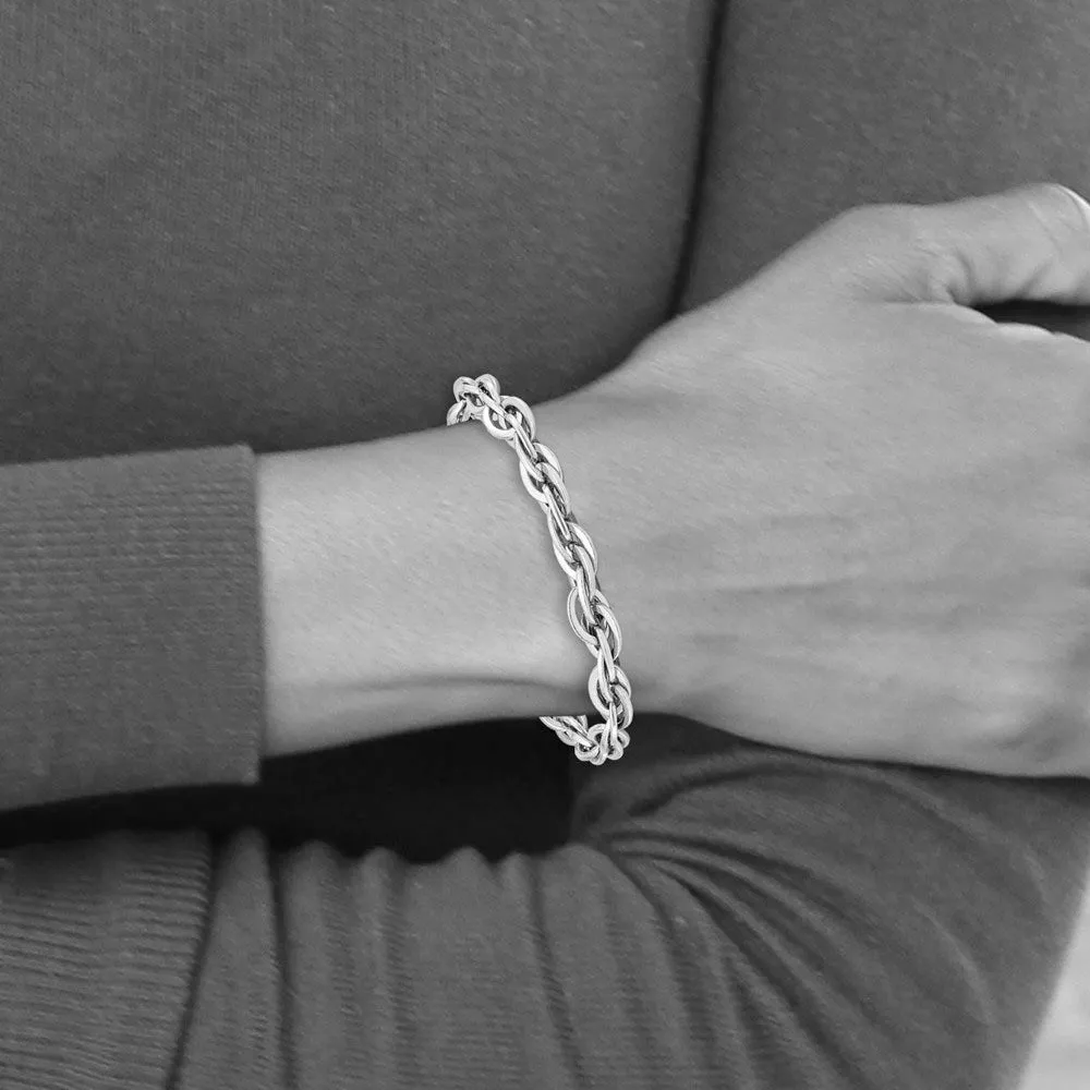 9mm Stainless Steel Polished Loose Rope Chain Bracelet, 8 Inch