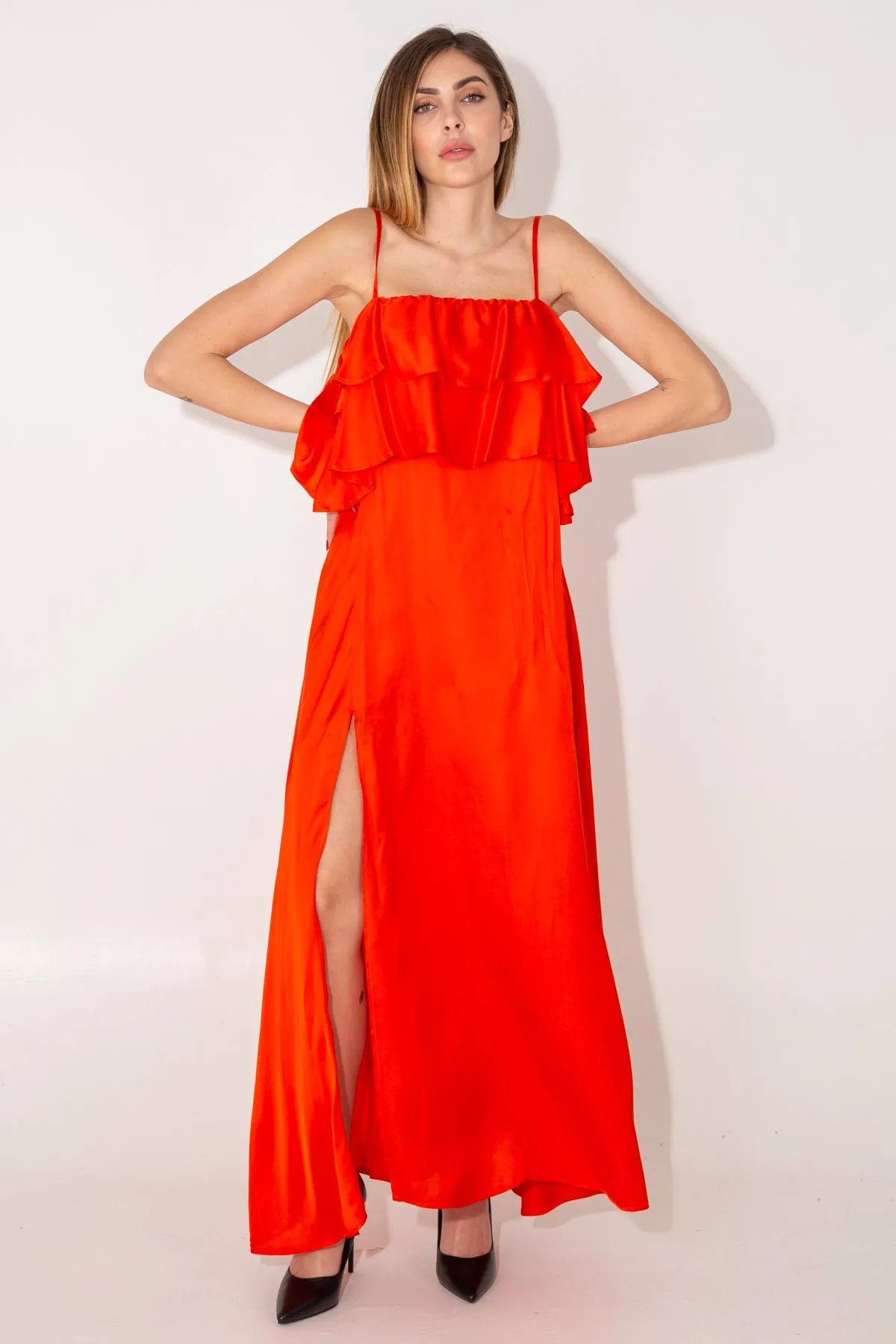 Abito maxi con balza