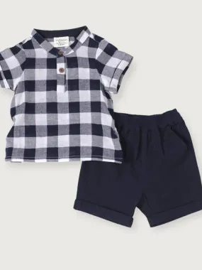 Adam Navy Checker Gingham Baby Shirt + Shorts (Organic)