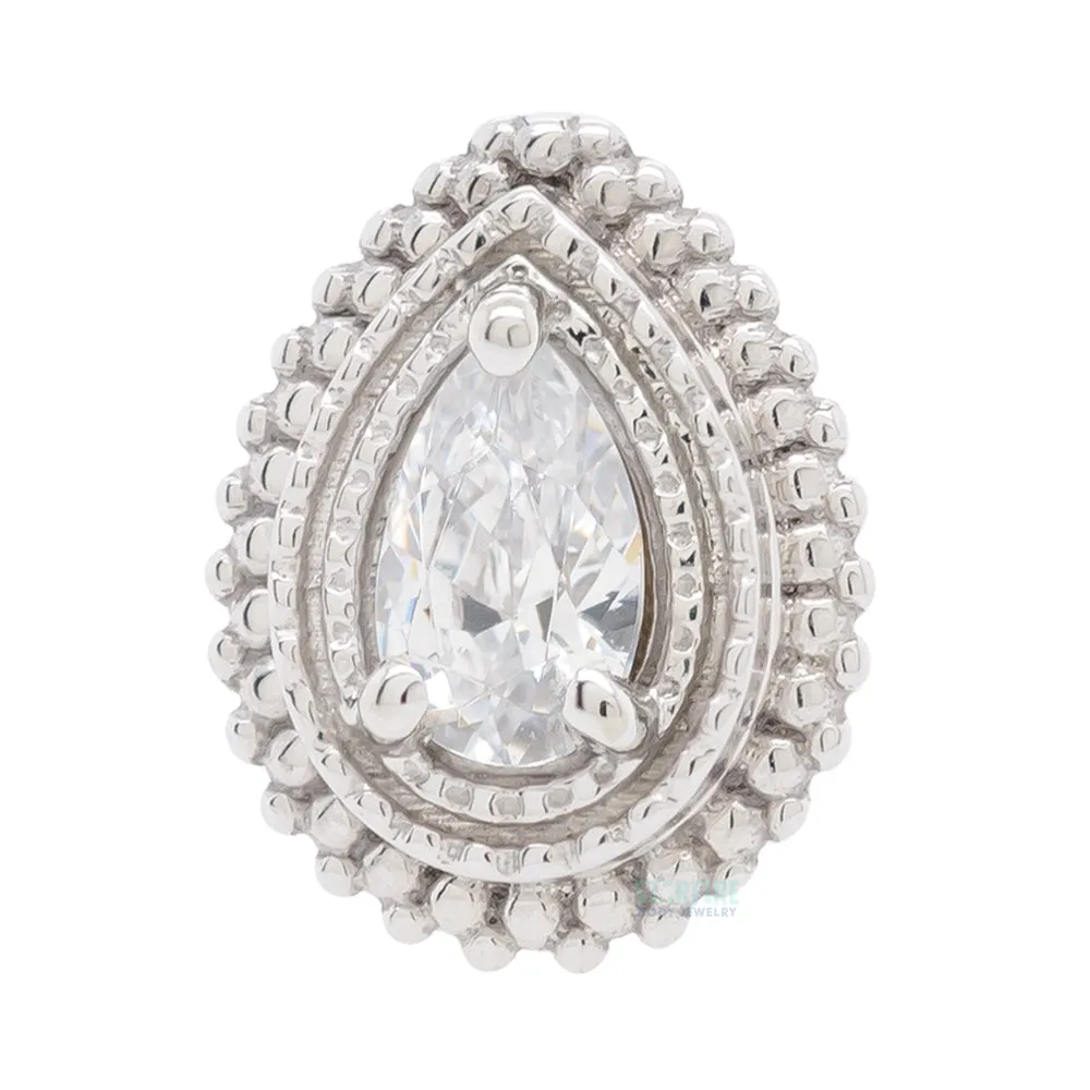 Afghan Pear Threaded End in Gold with White CZ