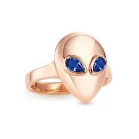 Alien pinky ring rose gold with blue sapphire