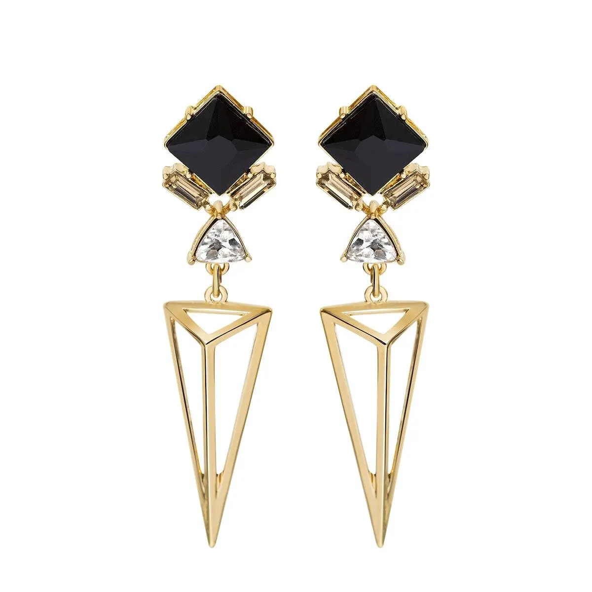 Art Deco Style Black and Gold Geometric Earrings