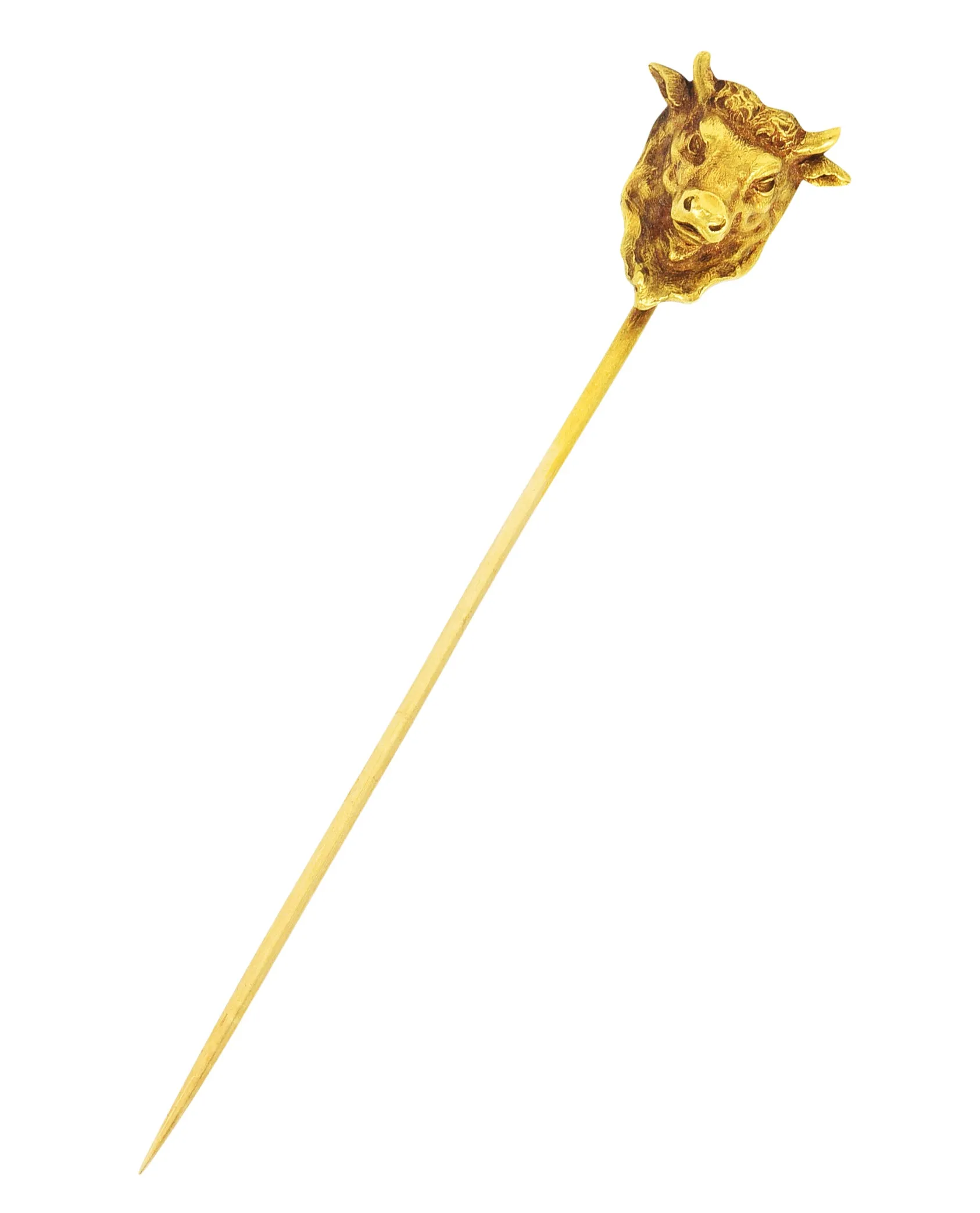 Art Nouveau 18 Karat Yellow Gold Taurus Zodiac Stick Pin