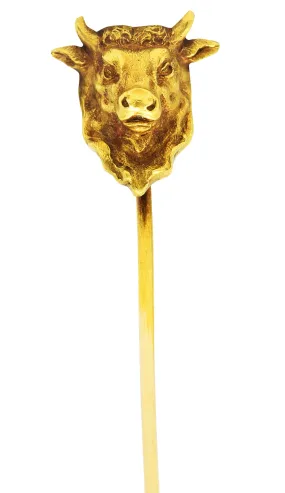 Art Nouveau 18 Karat Yellow Gold Taurus Zodiac Stick Pin