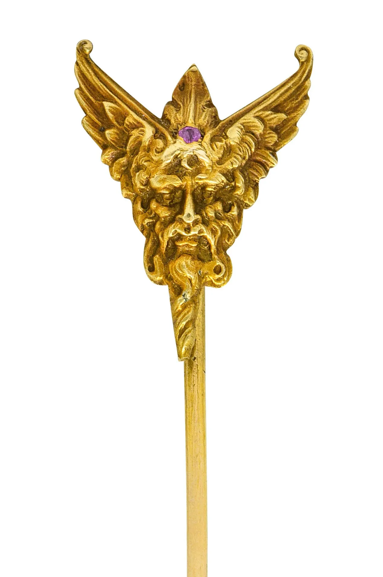 Art Nouveau Ruby 14 Karat Gold Hypnos Greek God Green Man Stickpin