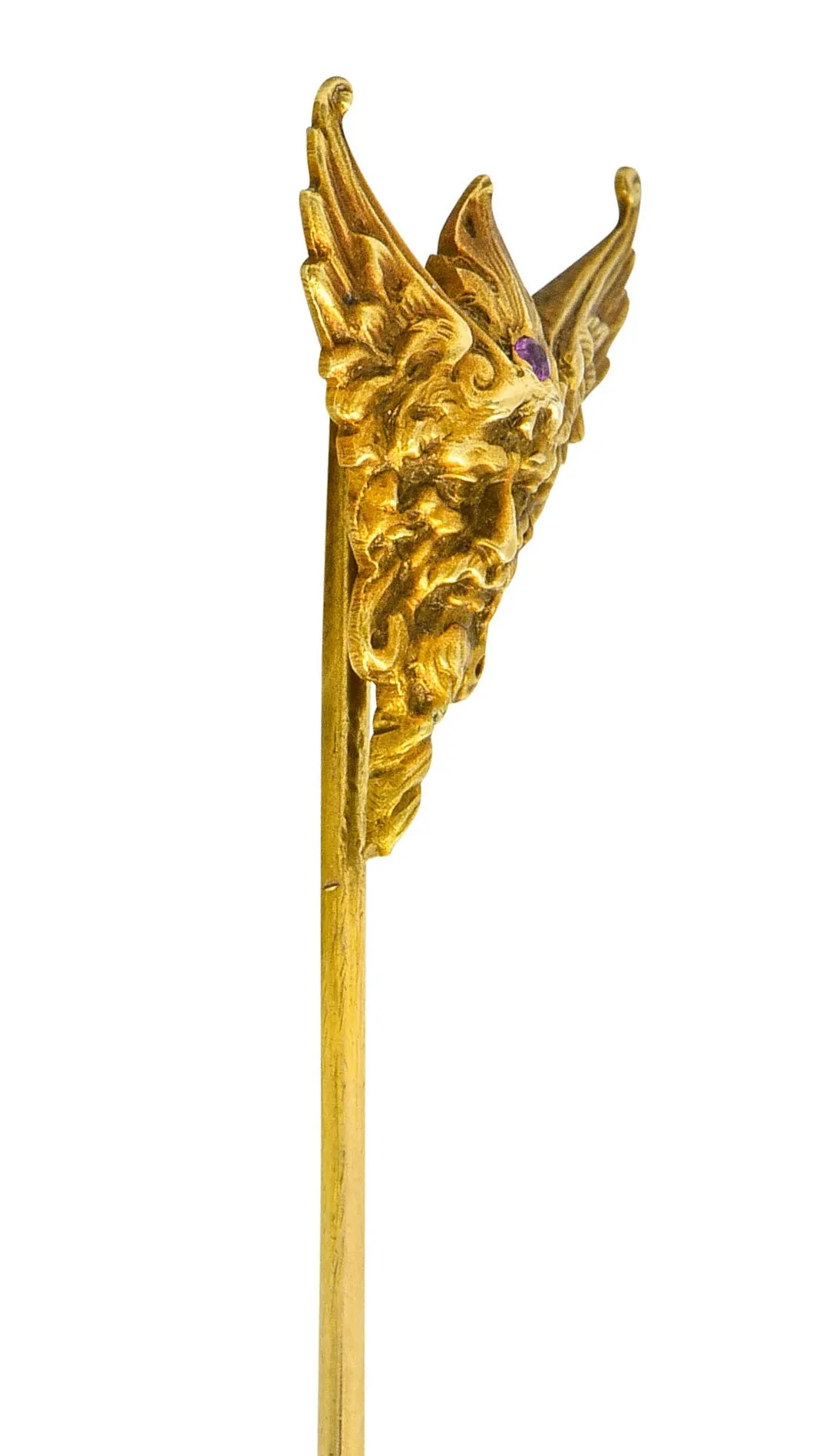 Art Nouveau Ruby 14 Karat Gold Hypnos Greek God Green Man Stickpin