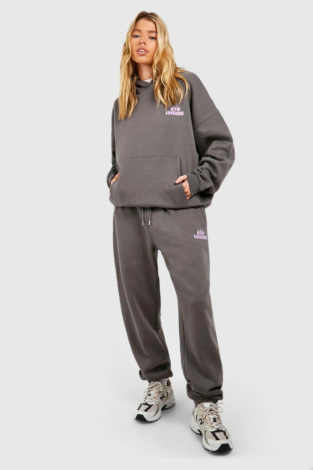 Athleisure Puff Print Slogan Hooded Tracksuit