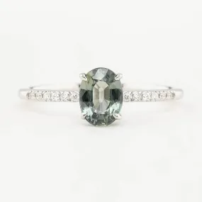 Audrey Ring - 1.01ct Light Green Unheated Sapphire, 14k White Gold (One of a kind)