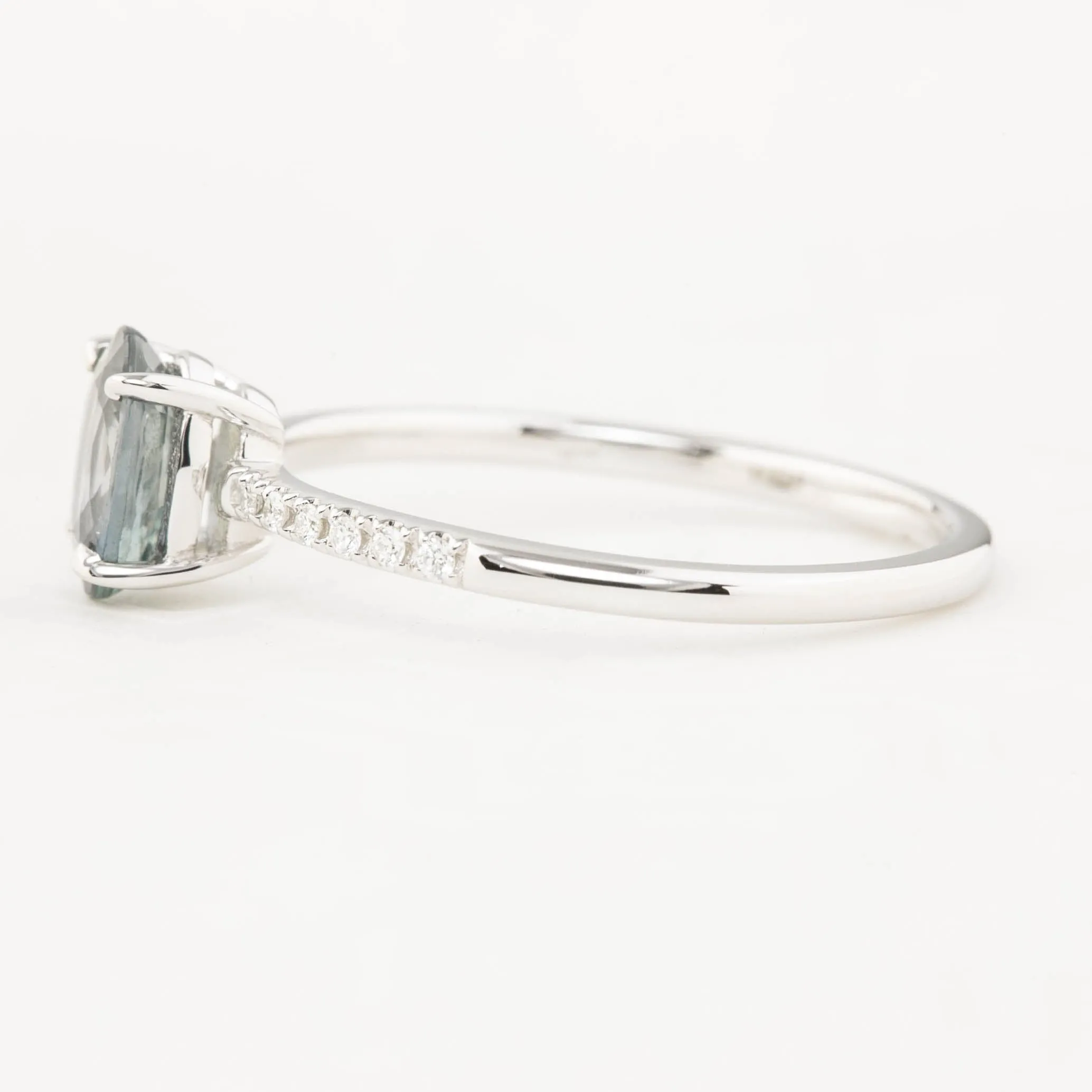 Audrey Ring - 1.01ct Light Green Unheated Sapphire, 14k White Gold (One of a kind)