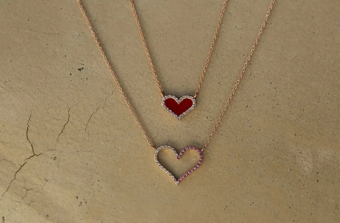 Baby Enamel Heart Diamond Halo Necklace