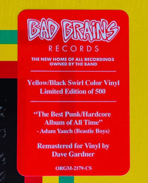 BAD BRAINS 'BAD BRAINS' LP (Yellow & Black Swirl Vinyl)