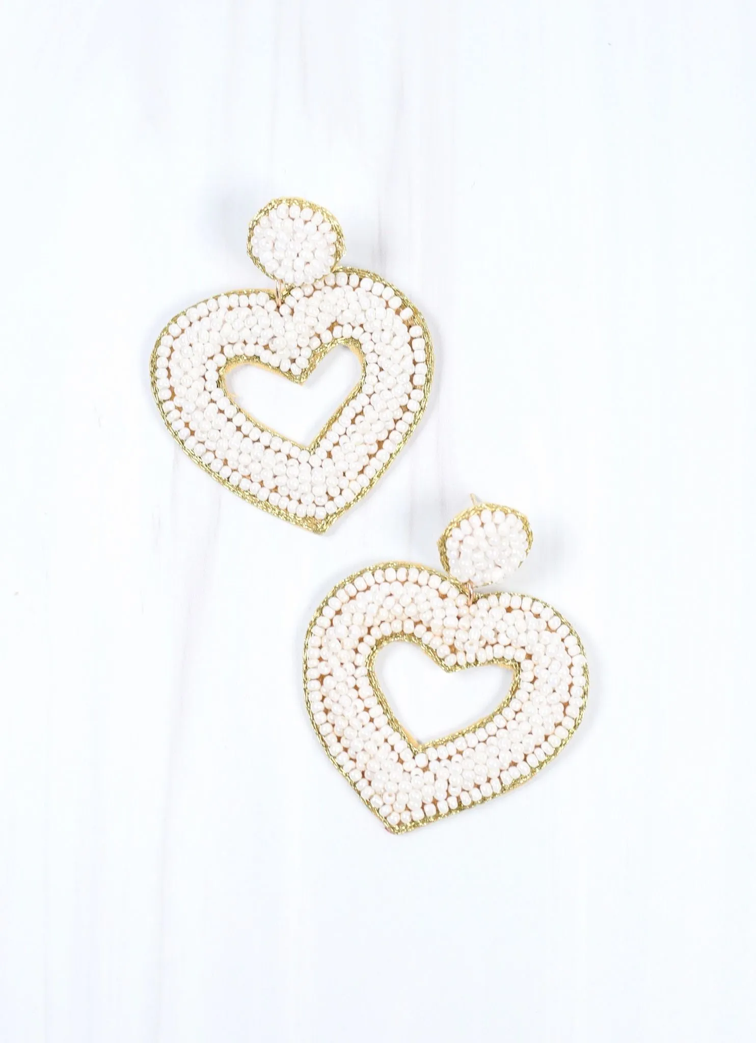 Be Mine Heart Beaded Earring WHITE