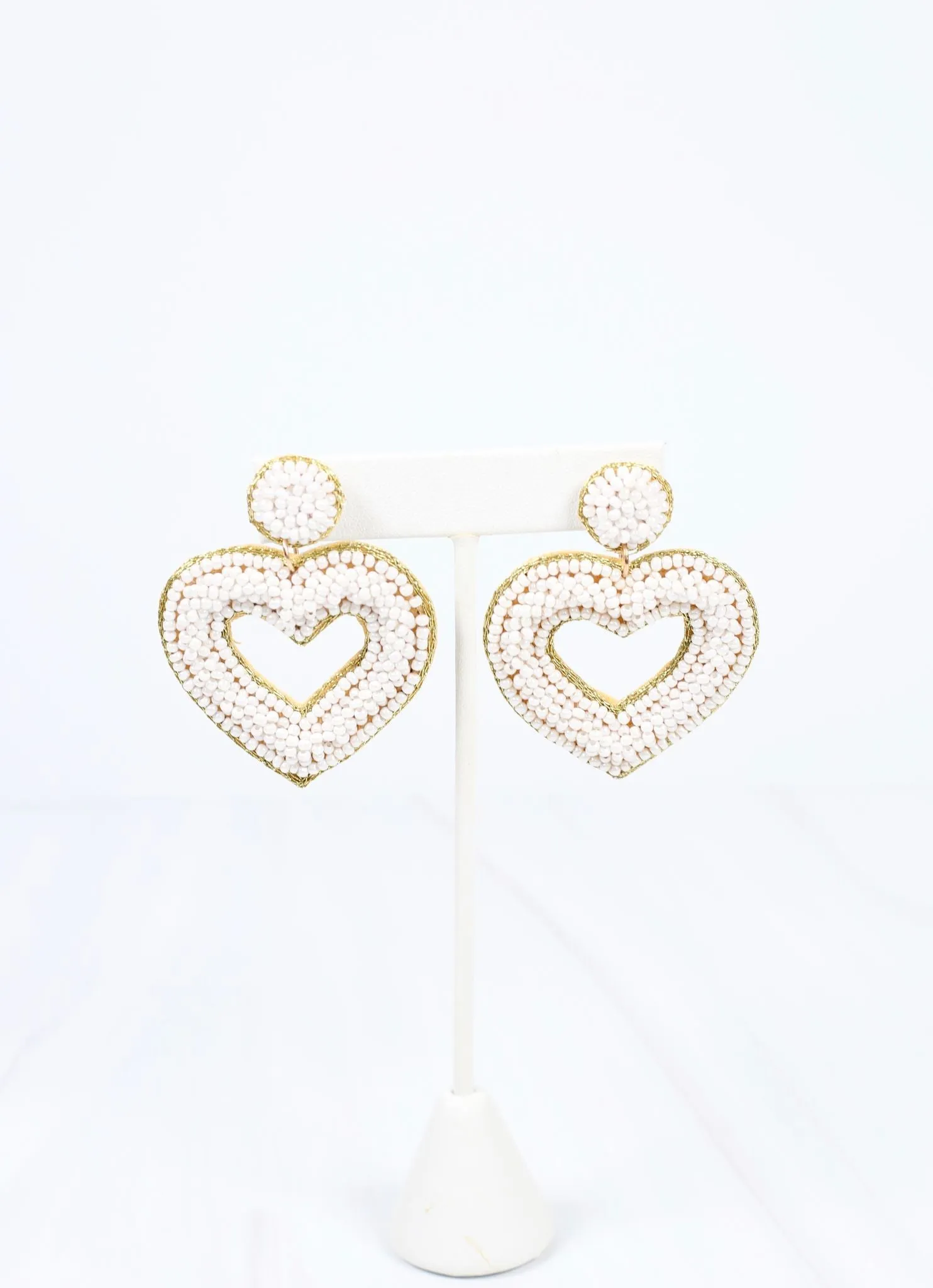 Be Mine Heart Beaded Earring WHITE