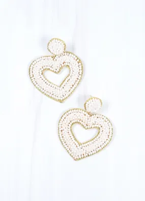 Be Mine Heart Beaded Earring WHITE