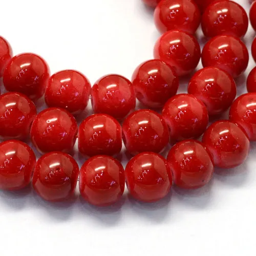 Beads, Glass, Opaque, Firebrick Red, Round, 8.5-9mm