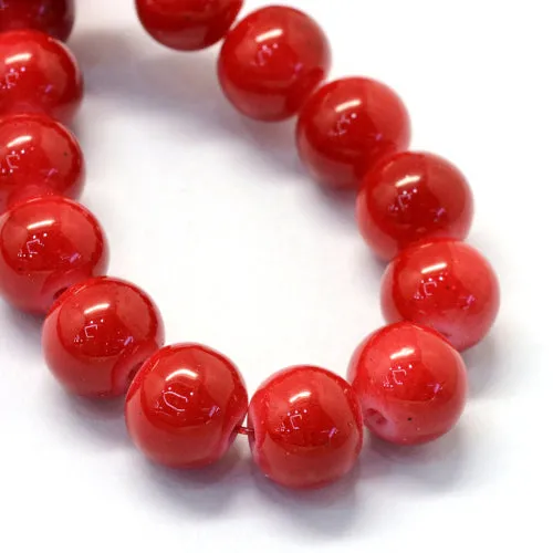 Beads, Glass, Opaque, Firebrick Red, Round, 8.5-9mm