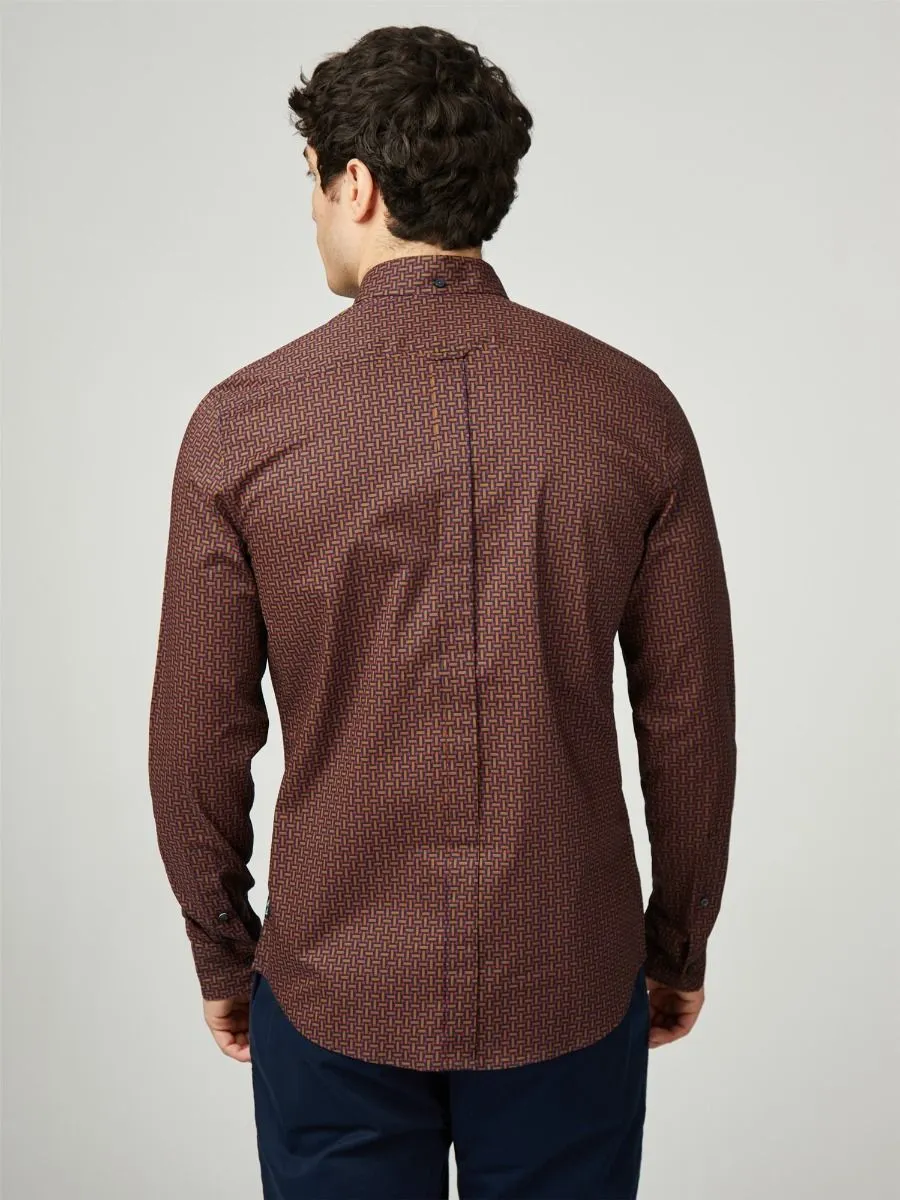 Ben Sherman Long Sleeve Split Spot Print Shirt Brown