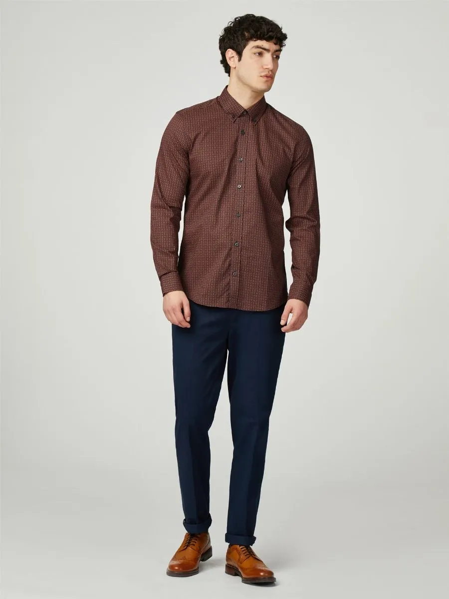 Ben Sherman Long Sleeve Split Spot Print Shirt Brown