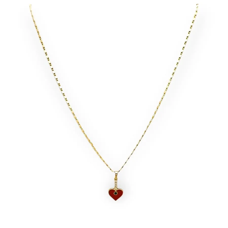 Benita red enamel heart necklace in 18k of gold plated