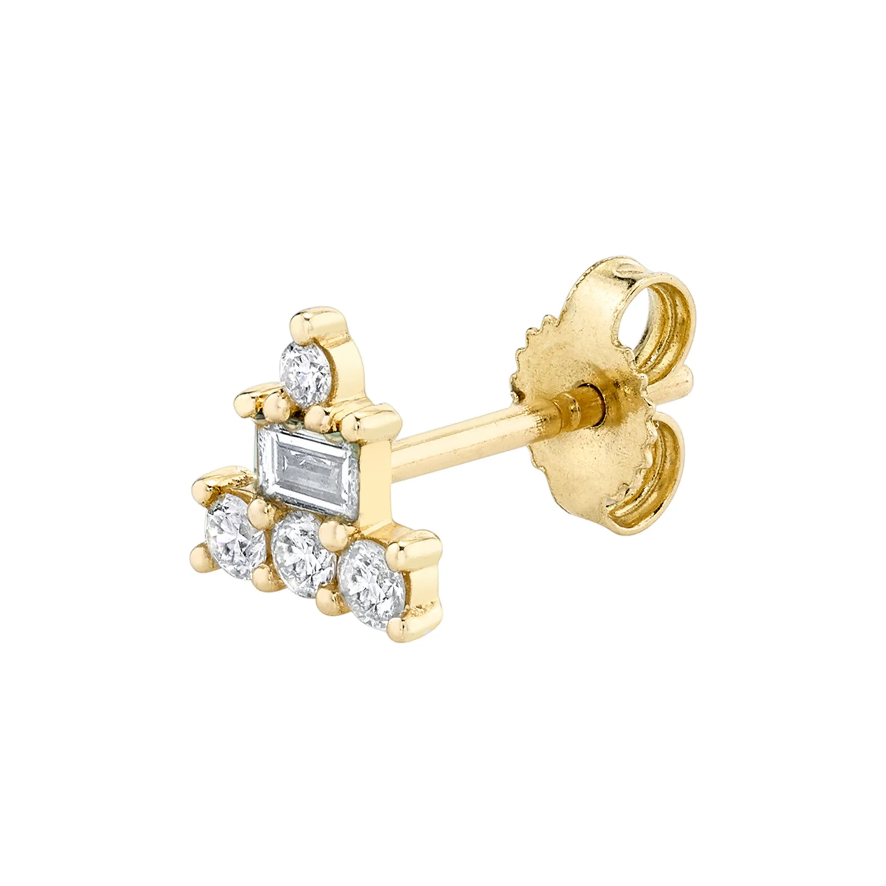 Bestie Baguette Birthday Cake Stud - White Diamond / 14k Yellow Gold